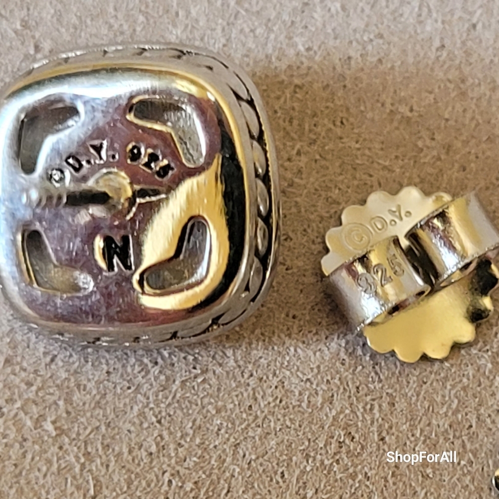 David Yurman Sterling Silver 7mm Albion Stud Earrings Garnet with Diamonds - Picture 5 of 7
